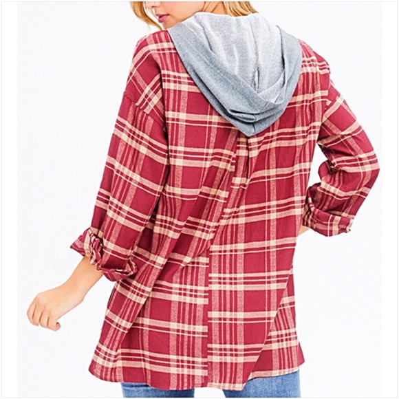 Relaxed Cozy Fit Plaid Tunic Top Hoodie SMLXL - Picture 6 of 6